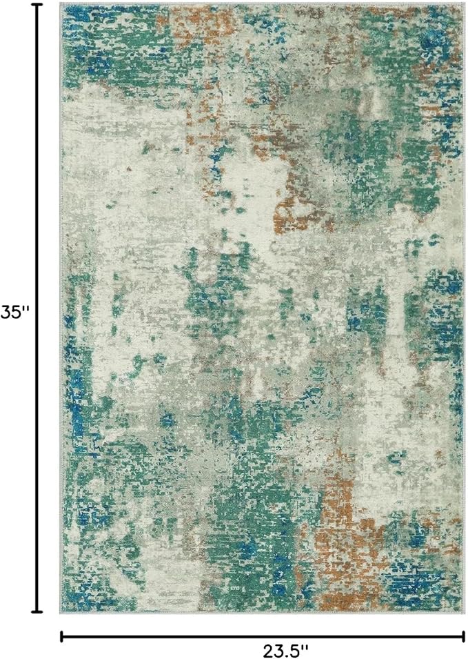 Lahome Modern Abstract Area Rug - 2x3 Small Entryway Rug Washable Rugs for Kitchen Non-Slip Soft Front Indoor Doormat Low Pile, Accent Throw Carpet for Bathroom Laundry Floor Mats,Green/Grey
