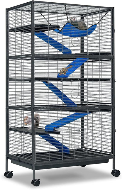 Metal Small Animal Cage 6-Tier Ferret Sugar Glider Cage for Chinchillas/Guinea Pig/Rabbit/Large Hamste Rolling Critter Nation Cage with Flannel ramps, Removable Tray,6 Doors Easy Clean