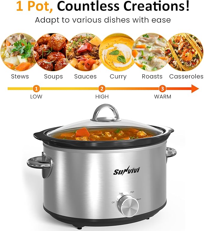 Sunvivi Small Slow Cooker 4QT, Mini Food Warmer