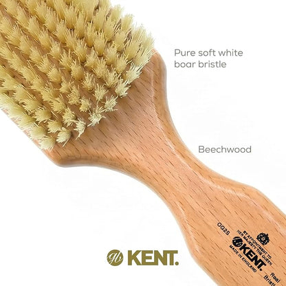 Kent OG2S Beechwood Soft Bristle Hair & Facial Brush - Exfoliating Soft White Natural Boar Bristle Brush for Men's Grooming, Hair Care & Beard Straightener