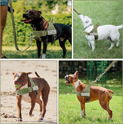 SlowTon No Pull Dog Harness with Front Clip - Heavy Duty, Soft Padded | Neck & Chest Adjustable, Tactical Pet Vest and Leash Set for Large Medium Sized Dogs, for Easy Walk & Training, Green M