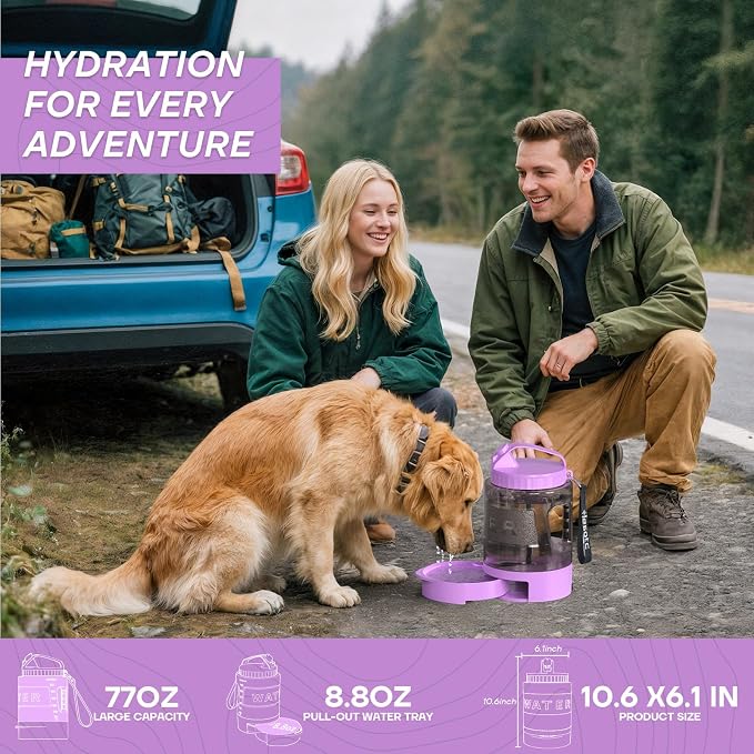 Dog Water Bottle Portable Travel - 77oz Large Travel Water Bowl for Dogs Camping Hiking Beach Traveling Essentials,Big Pet Bottles Bowl Water Dispenser for On The Go Park Car Walking Accessories