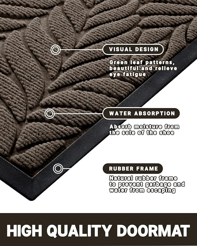 Yimobra 36x24 Large Door Mat Outdoor Indoor, All-Season Waterproof Door Mat Outside Entrance, All-Weather Non-Slip Outside Doormat for Garage Patio Entryway, Brown
