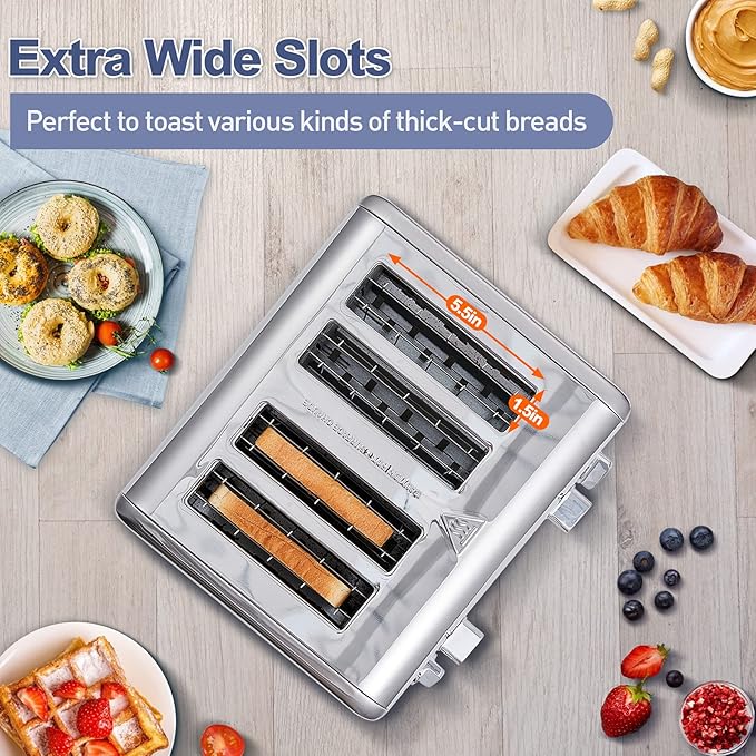CUSIMAX 4 Slice Toaster, Ultra-Clear LED Display & Extra Wide Slots, Dual