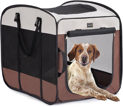 Dog Kennels and Crates for Medium Dogs, Portable Pop Up Indoor Pet Cage with Sturdy Wire Frame, Collapsible Travel Crate Soft Sided Cat Bag Escape Proof (Brown, 32.0" L x 21.0" W x 26.0" H)