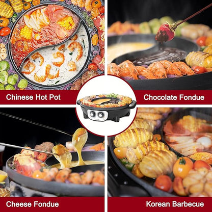 Food Party Hot Pot with Grill 2 in 1 Electric Smokeless Grill and Hotpot Pot