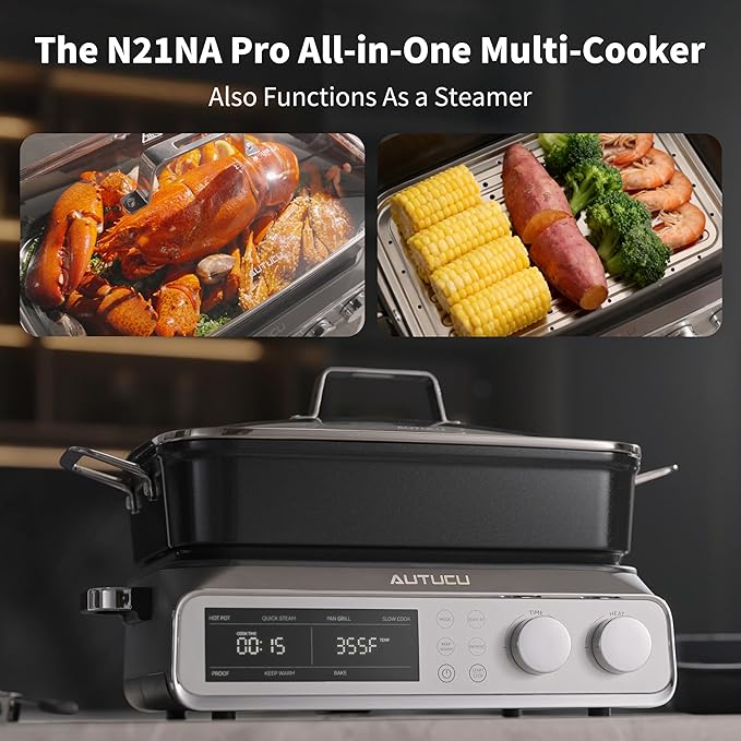 N21NA Pro Slow Cooker 10 Quart, 8-in-1 Programmable PFOA-Free Ceramic Coated