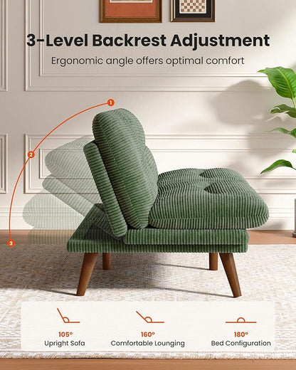 Amada 75" Convertible Futon Sofa Bed, Corduroy Folding Futon Set with Adjustable Backrest &Armrests, Recliner Lounge for Living Room, Apartment or Office, Solid Wood Frame, Loveseat Sofa -Forest Green