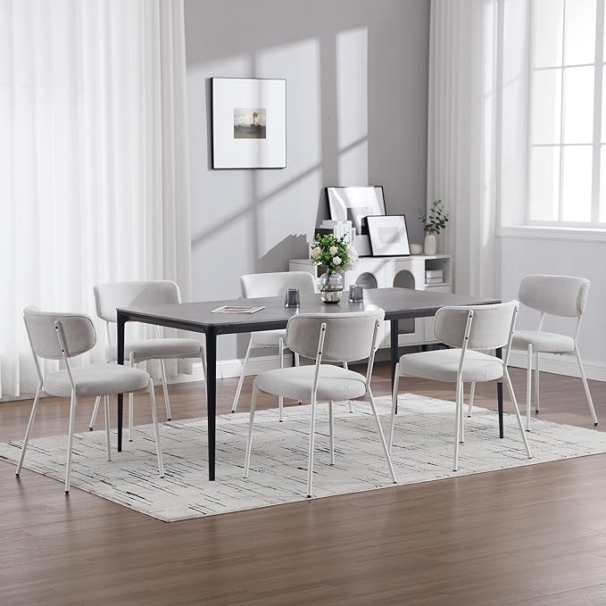 KCC Modern Mid-Century Velvet Dining Chairs Set of 2, Upholstered Stylish Kitchen Chairs Accent Diner Chairs with Metal Legs and Curved Back for Kitchen, Dining Room(White)