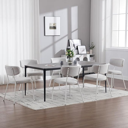 KCC Modern Mid-Century Velvet Dining Chairs Set of 2, Upholstered Stylish Kitchen Chairs Accent Diner Chairs with Metal Legs and Curved Back for Kitchen, Dining Room(White)