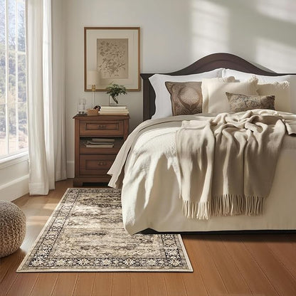 4x6 Area Rugs for Living Room Machine Washable Vintage Floral Boho Rugs Non Slip Stain Resistant Low Pile Soft Faux Fur Carpet Rug for Bedroom Patio Dining Room Home Office Kids Room,Hazel Brown