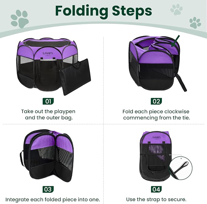 Love's cabin Pet Puppy Dog Playpen, Medium Dog Tent Crates Cage Indoor/Outdoor, Portable Playpen for Cat, Foldable Pop Up Dog Kennel Playpen with Carring Case, Removable Zipper Top, Purple