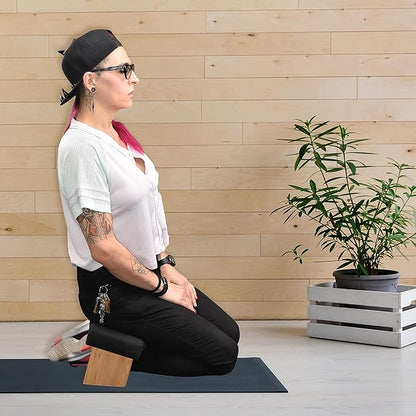 Mudra Crafts Maroon Foldable Meditation Chair - Yoga Zen Meditation Bench Kneeling Stool - Wooden Meditation Stool with Cushion - Prayer Kneeler Seiza Meditation Seat