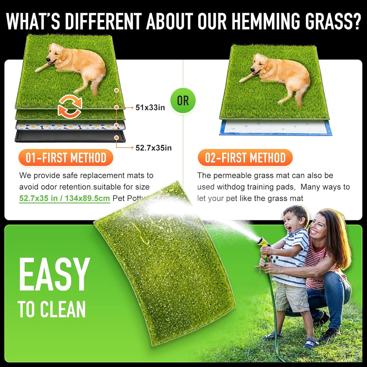 Hompet Artificial Grass for Dogs, 51"x33", Professional Dog Grass Mat, Easy to Clean with Drainage Holes, Potty Training Pad and Replacement Fake Grass Turf, Outdoor Rug Patio Lawn Decoration