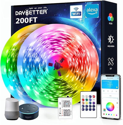 DAYBETTER Smart WiFi Led Lights 200 ft, Led Strip Lights Work
