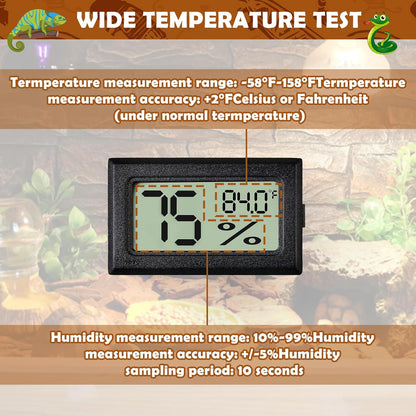 Reptile Thermometer and Humidity Gauge,2PCS Digital Hygrometer Adhesive Reptile Terrarium Hydrometer,Bearded Dragon Tank Accessories,Pet Humidity Meter Supplies for Leopard Crested Gecko,Snake,Lizard