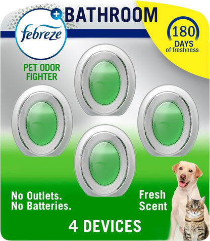 Febreze Bathroom Air Freshener, Odor-Fighting, Plug In Alternative, Air Fresheners for Home and Bathroom and Kitchen, Closet Air Fresheners, Heavy Duty Pet Scent, 4 Count