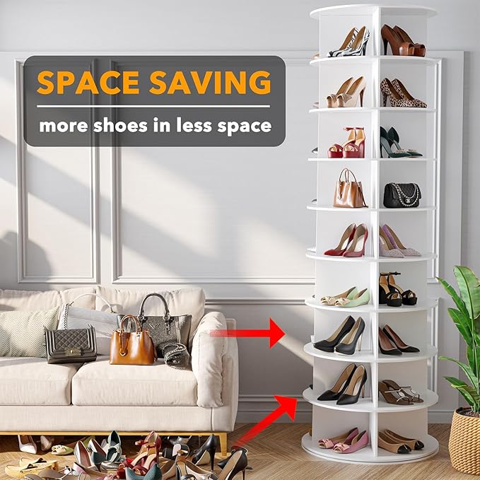 SpaceAid 9 Tier Rotating Shoe Rack Tower, Spinning Shoe Display Lazy Susan