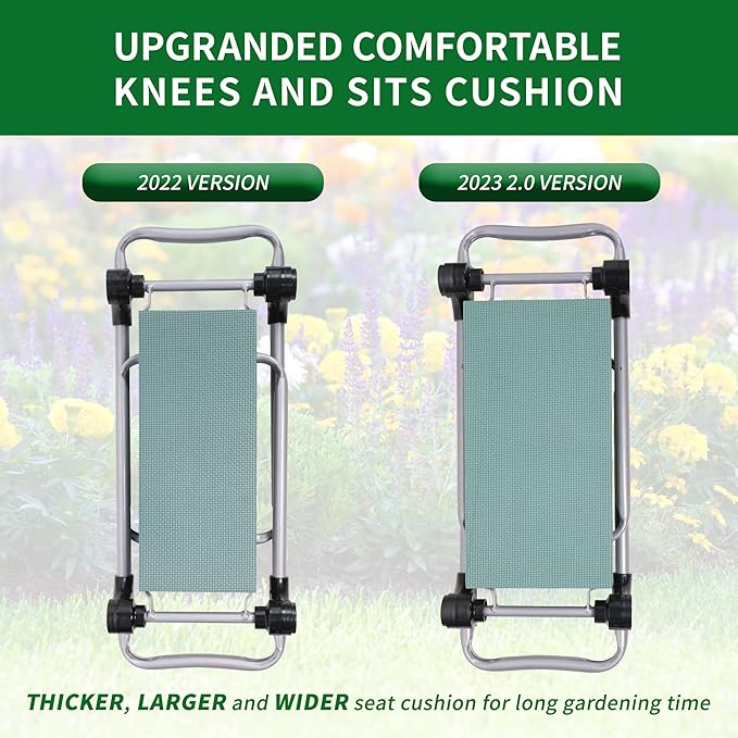 LUCKYERMORE Upgraded Garden Kneeler and Seat, Gardening Stool Kneeling Bench for Gardening with Tool Pouch, Wider&Softer EVA Kneeling Pad, Gardening Gifts for Parents Seniors, Lightweight & Heavy Duty