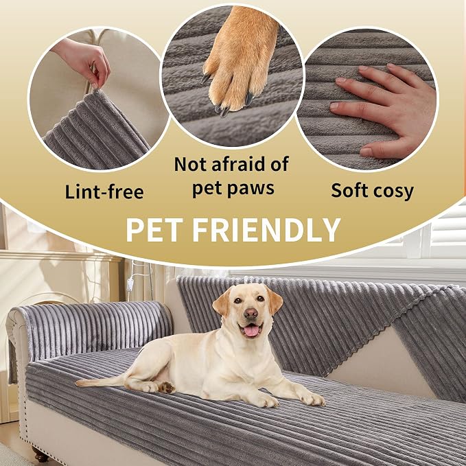HAOMAIJIA Waterproof Couch Cover for Dogs Washable,Faux Fur Pet Couch Covers for Sofa,Soft Dog Bed Cover Non-Slip Couch Covers for 3 Cushion Couch Sofa Pet Friendly (Grey, 35" x 74")