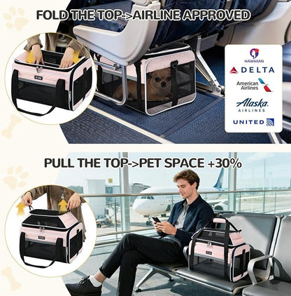 Lekereise Top-Expandable Pet Carrier 17x11x9.5 Inch Alaska Hawaiian Airline Approved Soft Sided Underseat with Locking Safety Zippers Anti-Scratch Mesh