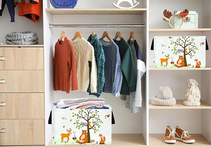 Rec Animals Print Box Hamper Storage Basket Collapsible Organizer Bin Gift Shelf Baskets for Home and Kitchen Storage