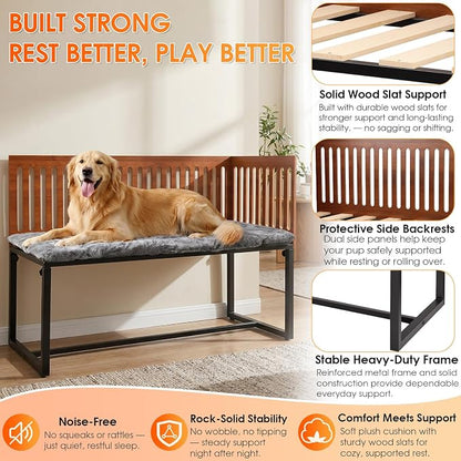 TIEBOLA Bedside Dog Bed 41"x18", Adjustable Height Metal Frame with Soft Cushion for Small Medium Dogs.