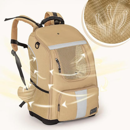Petsfit Pet Dog Carrier Backpack with Upgraded Weight Reduction Design, Cat Dog Backpack with Large Ventilations, Easy-Fit for Traveling Hiking Camping for Small Medium Dogs and Cat, Khaki