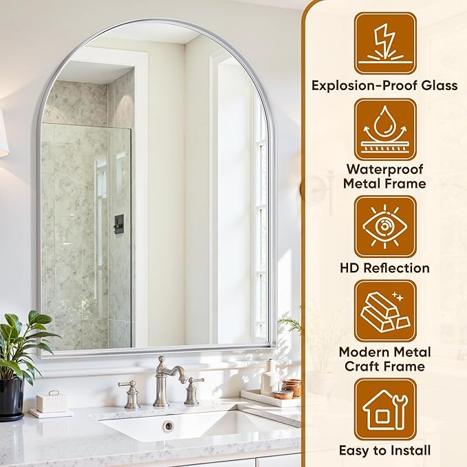 Arched Mirror 30"x40", Bathroom Mirror, Wall Mounted Vanity Mirror