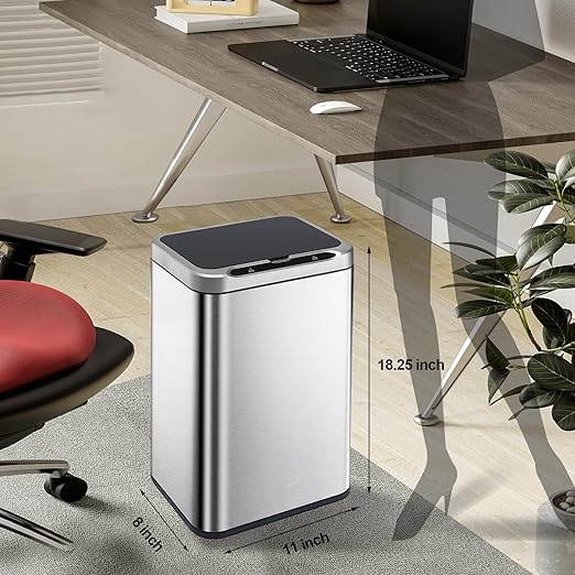 ELPHECO Stainless Steel Office Trash Can Motion Sensor Garbage Can Touchless