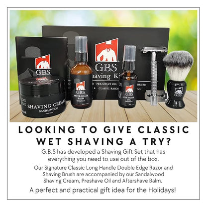 GENTS Men’s Shaving Kit with Faux Leather Travel Bag – Safety Razor, Shaving Brush, Sandalwood Shaving Cream, Pre & After Shave Oils, DE Refill Blades & Towel (Shaving Kit with Travel Bag, 9 Pieces)