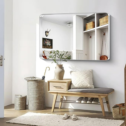 CIRCUMI Silver Bathroom Mirror, Rounded Corner, Tempered Glass, Large Mirror