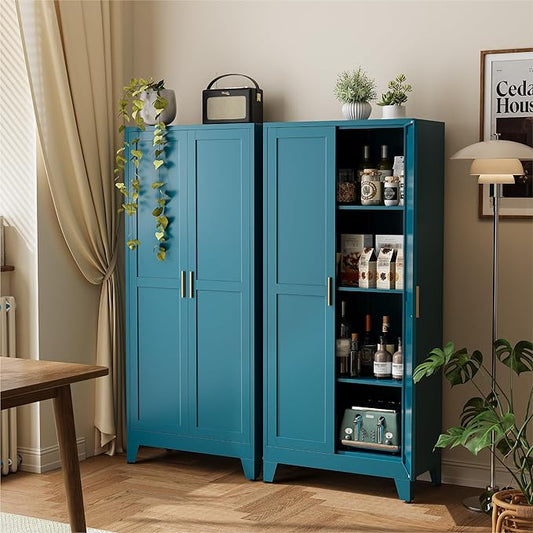 COFaR 61" Pantry Cabinet in Peacock Blue, Farmhouse Storage Cabinet