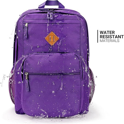 ZORFIN 26L Backpack for College, and Travel: Water Resistant Bookbag - Purple