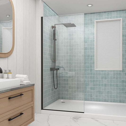 Sunrosa 32"×76" Shower Glass Panel, 8mm Thick Shower Screen, Matte Black