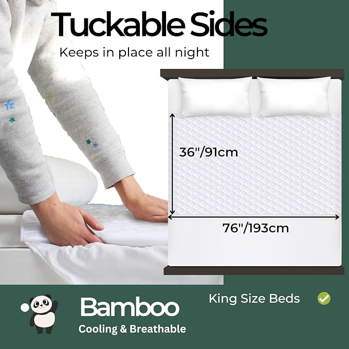 Hygge Sheets®️ Organic Washable Incontinence Bed Pads with Tucks | 100% Waterproof Reusable Mattress Protector Underpads - Rayon derived from Bamboo – 5 Layers of Protection - King