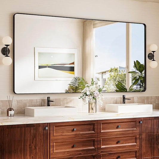 TokeShimi 72x36 Black Bathroom Mirror, Tempered Glass, Bathroom Wall Mirror