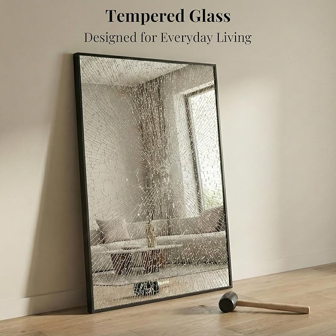 48''x30'' Black Bathroom Mirror, Large Metal Framed Vanity Mirror