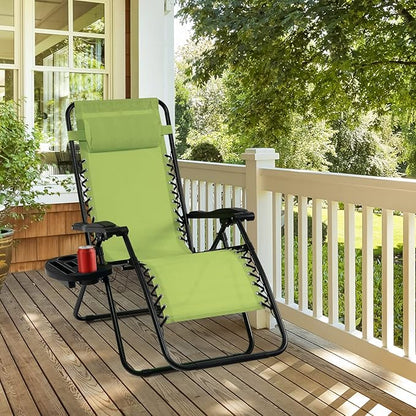 Tangkula Zero Gravity Chair, Folding Patio Lounge Chair Adjustable Outdoor Recliner with Cup Holder, Wide Armrest for Patio Garden Poolside Outdoor Yard Beach, Support 350 lbs (1, Green)