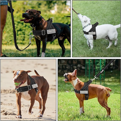 SlowTon No Pull Dog Harness with Front Clip - Heavy Duty, Soft Padded | Neck & Chest Adjustable, Tactical Pet Vest and Leash Set for Large Medium Sized Dogs, for Easy Walk & Training, Black XL
