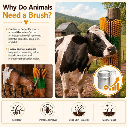 Bionic Curve Livestock Scratching Brush for Cattle, Cows, Goats, Horses and Pigs - Body-Contoured Farm Animal Scratcher Post, Heavy Duty Livestock Grooming Brush with 8 Screws, 2 Pack