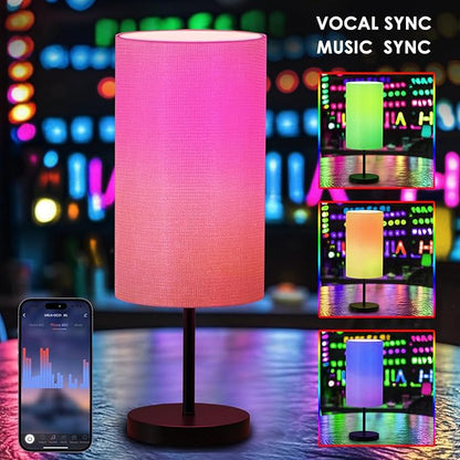 Smart Bedside Table Lamp for Bedroom, Modern Bedroom Lamps for Nightstand Decoration, 72 LED Colorful Bulb with APP Control & Music Sync & Timer, Desk Light for Home Office Living Room (Black Round)