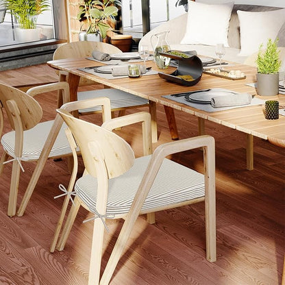 AAAAAcessories D-Shaped Chair Cushions, 2" Thick Dining Chair Pads with Ties and Removable, Machine-Washable Cover, 17" x 16", Set of 4, Natural Sand Pinstripe