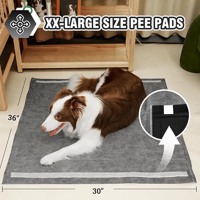 IMMCUTE Dog Pee Pads Extra Large 30"X36", 30 Count, Charcoal Puppy Pads, Absorbent Pads & Fast Drying Potty Pads for Dogs with Adhesive Strip, Disposable Pee Pads , Idea for Pet Training, Jumbo Size