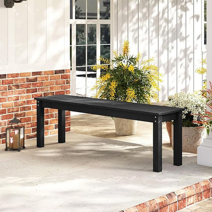 Tangkula HDPE Outdoor Bench, 2-3 Person Patio Bench, 55" Backless Garden Dining Bench with Slatted Seat, Weatherproof Park Bench for Entryway, Porch, Lawn & Backyard (Black,2)