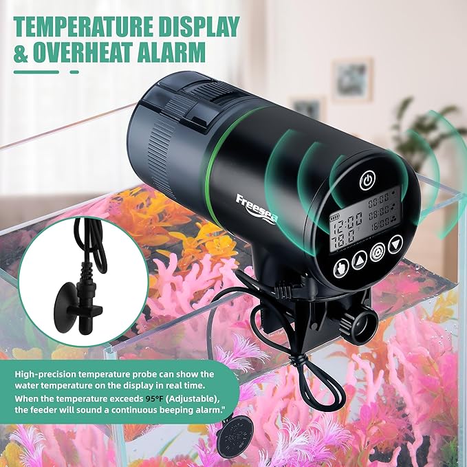 FREESEA Aquarium Automatic Fish Feeder: Programmable Auto Food Dispenser - Smart Fish Tank Vacation Timer Feeder (Battery Operated)