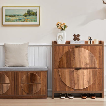 Narrow Shoe Cabinet with 2 Flip Drawers