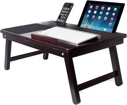 Sofia + Sam Multi Tasking Laptop Bed Tray | Supports Laptops Up to 18 Inches | Walnut (Left Handed Tray)