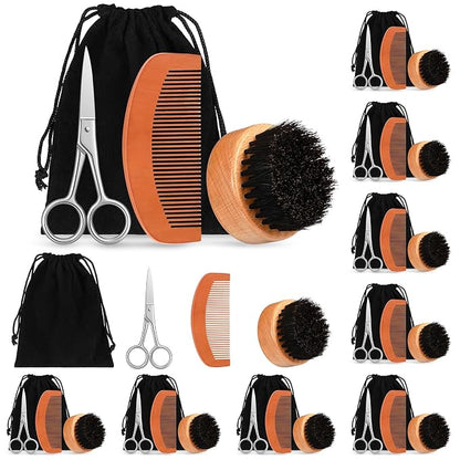 Maitys 10 Set Appreciation Gifts Bulk Beard Brush Comb Scissors,Round | Boar Bristle Beard Brush, for Men Father Colleague Employee