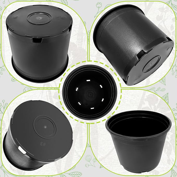3 Gallon Nursery Pots Plastic Container Injection Molded Pot for Plants Flexible with Drainage Holes Suitable for Plants Soil Growers or Hydroponics Black 10 Pcs